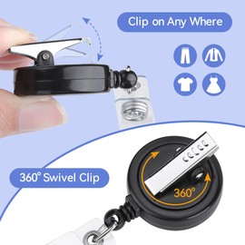 Teskyer Badge Reel, 10 Pack Retractable ID Badge Holder Reels with Swivel Alligator Clip, Black