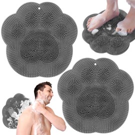 2 PCS Larger Shower Foot Scrubber and Massager Mat with Non-Slip Suction Cups - Cleans, Exfoliates, Massages Feet Without Bending, Improves Foot Circulation, Relieves Tired Feet (Grey)