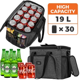 OPUX Soft Cooler Bag, Insulated Collapsible Lunch Cooler Tote for Men Work Camping Beach Travel, Portable Soft Sided Leakproof Waterproof Large Lunch Bag Box with Shoulder Strap 30 Cans, Charcoal Gray