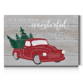 Renditions Gallery The Most Wonderful Time of The Year Wall Art, Festive Christmas Decorations, Red & Green, Premium Gallery Wrapped Canvas Decor, Ready to Hang, 18 in H x 27 in W, Made in America