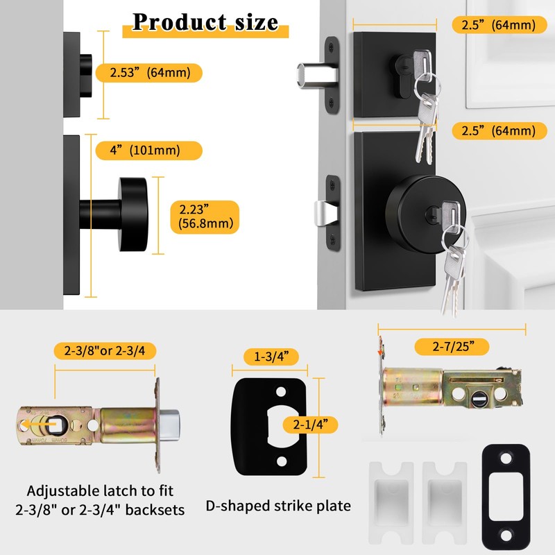 Newlaking Matte Black Exterior Door Knob with Deadbolt Set -