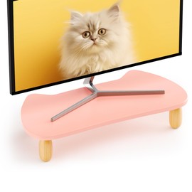 AFOOYO Cat-Shaped Monitor Stand Riser - Computer Monitor Stand for Desk ，Desktop Shelf with Storage Drawer for Computer Monitors and Laptops-Pink