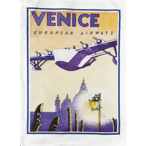 Half a Donkey Venice Vintage Flight Large Cotton Tea Towel