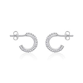 Diamond Treats Small 925 Sterling Silver Hoop Earrings. The Simple Ball Edge Small Silver Hoops with secure Push-on Butterfly backs are a lovely Gift for Women