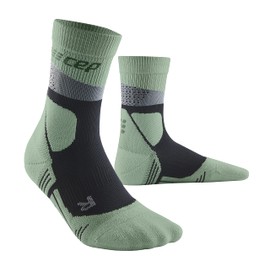 CEP - HIKING MAX CUSHION COMPRESSION MERINO MID CUT SOCKS for Women Ankle Length Hiking Socks with Compression Trekking Socks for Optimal Foot Safety and Optimally Placed Padding, Grey/mint