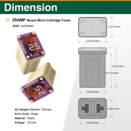 10PCS 25Amp Micro Cartridge Fuses，608830 Car Square Fuse FMM Mcase Fuses，Low Profile Box Shaped Automotive Fuses for Cars, Trucks and SUVs (25A)