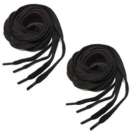 LIHUAMAO 2 Pairs Non-Slip Pure Cotton Flat Shoelaces 46"- 48" Inch Length 5/16" Wide (Black, 110cm/43inch)