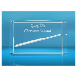3D Glass Cuboid | Flute with Desired Name | Flute | Gift for Flutists Flöstin Musician Orchestra | Concert Flute