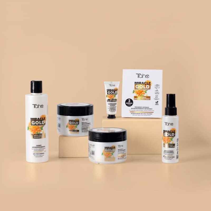 Tahe Miracle Gold Anti-Frisotti-Styling-Creme mit Keratin, Arganöl und Kamillenextrakt, 100