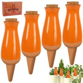 4 Packs Plant Watering Globes, Self Watering Planter Insert, Clay Plant Watering Devices, Self Watering Pots for Indoor Plant, Automatic Watering Bulbs Drip Irrigation for 1 Week Easy to Refill-Orange