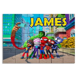 Spider And Friends Puzzle with Name Kids Jigsaw Gift Son Daughter Birthday | 30pcs 7.5x9.5in
