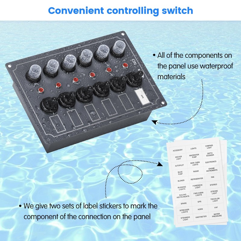 Marine Switch Panel, Haoguo 6 Gang Boat Electrical Panel with