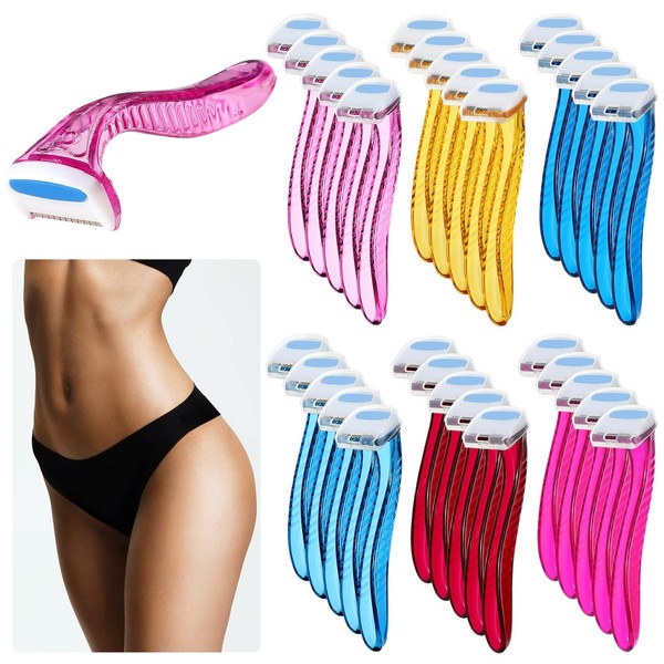 30 Pieces Bikini Razors for Women T-Type Beauty Razor Bikini Line Trimmer Personal Bikini Razor Small Armpit Trimmer for Girls Body Cosmetic Tool (Light Pink, Light Yellow, Light Blue)