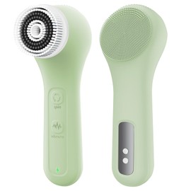 WOVAZUS Vibrating and Rotating Face Scrubber, Waterproof Rechargeable Facial Cleansing Brush, 8 Modes for Exfoliating and Massaging, Face Wash Brush for Removing Blackhead(Matcha Green