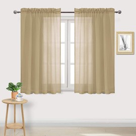 DWCN Sheer Curtains, Semi Transparent Voile Rod Pocket Window Treatments for Bedroom and Living Room, Set of 2 Panels, W52 x L54, Tan