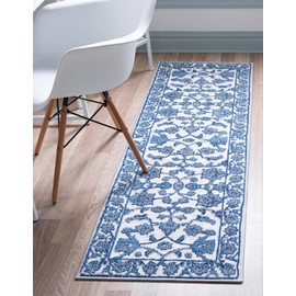 Unique Loom Boston Collection Area Rug - Floral (2' x 5' 3" Runner White Blue/Gray)