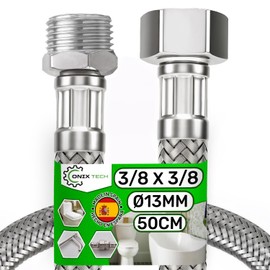 Stainless Steel Plumbing Flexible Hose Pipe Length 50 cm Ø 13 mm Connection Type Female-Male 3/8” x 3/8” - Made in Spain - Warranty 5 Years - ONIX TECH