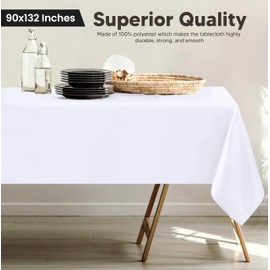 Utopia Kitchen Rectangle Table Cloth 2 Pack [90x132 Inches, White] Tablecloth Machine Washable Fabric Polyester Table Cover for Dining, Buffet Parties, Picnic, Events, Weddings and Restaurants
