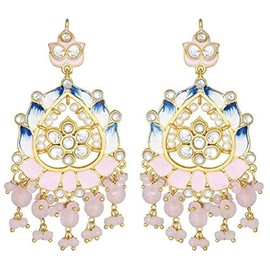 Aheli Fashion Enamel Meenakari Pearl Hanging Long Dangle Drop Earrings Indian Traditional Bollywood Jewelry Gift for Women