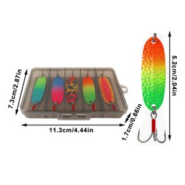 FUNANASUN Spoons Trout Set, 5 Pieces 6 g 5.2 cm Blinker Trout with Box, Trout Bait Set with Treble Fishing Hooks, Blinker Fishing, Trout Fishing, Fishing Lure for Trout, Char and Bass