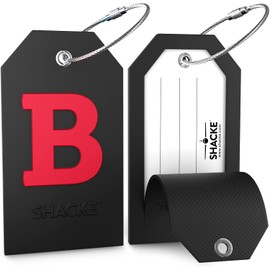 Shacke Etiqueta de equipaje inicial con cubierta de privacidad completa y lazo de acero inoxidable, Negro, Letter B, Personal/individual