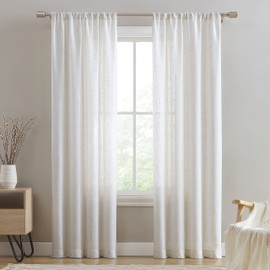 Beatrice Home Fashions Monroe Light Filtering Curtains with Rod Pocket Top, Poly Linen Blend Fabric, Each Panel Measures 34" W x 84" L, Natural, 2 Panels