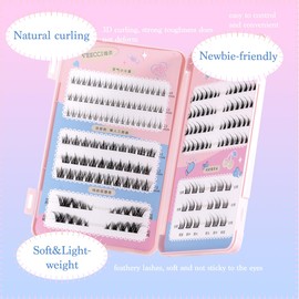 VEECCI False Eyelash Kit - Natural Soft Individual Eyelashes with Lash Tweezer-174Pcs 10-13mm Mixed Lash Clusters DIY Lash Extension Eyelashes Books kit, Multi-Style Delicately Packed