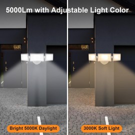 CELAVY 50W LED Flood Light Outdoor, 5500 Lumen Super Bright Exterior Security Lights, 3000K/5000K Light, IP65 Waterproof Wall/Eave Mount Flood Light 3 Adjustable Heads for Garage, Yard (White)