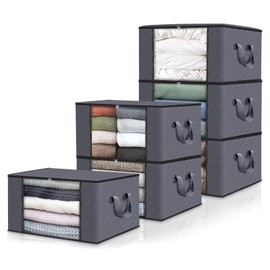 TerraShine Clothes Storage Case, Set of 6, Clothes Case, Futon Storage Case, Blanket Storage Bag with Transparent Window, Foldable, Large Capacity, Moisture Proof, Dustproof, Clothes Storage, Gray