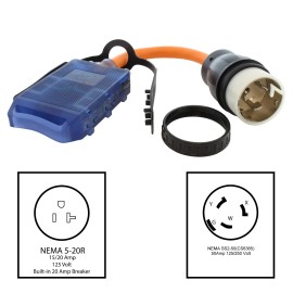 AC WORKS® 1.5FT 50A CS6365/SS2-50P Plug to Four 5-20R Household Outlets with 20A Breakers