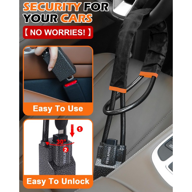 Tevlaphee Steering Wheel Lock Seat Belt Lock Universal Anti Theft