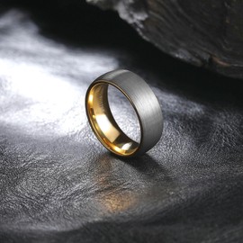 King Will Duo Unisex Tungsten Ring Silver 8mm Mens Ring Dome Matte Brushed Wedding Band 14K Gold Plated Comfort Fit 13