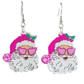 twinkle eye Hot Pink Christmas Earrings Santa Earrings Leaf Earrings Vintage Fun Christmas Jewelry For Women