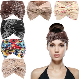 6 Stück Haarband Damen Sommer, Bandana Damen, Haarbänder für Damen Weite Elastische Haarband für Yoga Sport Haarschmuck Sommer 22×11 cm