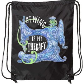 inktastic Sewing Is My Therapy Stylized Sewing Machine in Blue Drawstring Bag Black 386d2
