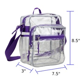 Eastsport Clear Bag Stadium Approved Events Transparent Crossbody Shoulder Messenger for Travel Beach Work Concert College, Purple
