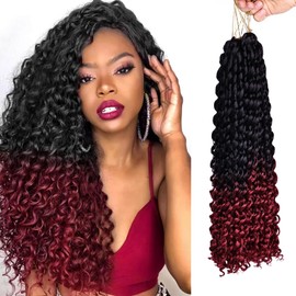 QUEENTAS 18 Inch 6 Packs Curly Crochet Braids Marley Twist Hair Ombre Crochet Braids Hair Extensions Faux Locs Water Wavy Passion Twist Hair (Black to Red)