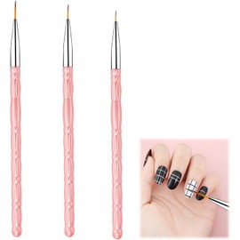 3 Pcs Thin Nail Art Brush,Reusable Nail Brush for Nail Art, Nail Art Brushes Liner Tools, Professional Liner Brush Nail Art, Fine Nail Art Brush with Pink Handle, for DIY Nail Art Painting(7/9/11 mm)