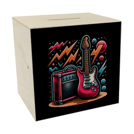Electric Guitar Money Box Wooden Red Electric Guitar Piggy Bank with Amplifier Design Perfect for Musical Instrument Saver Electric Sound Amplification Enthusiastic