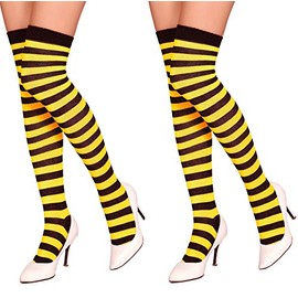 Krautwear®, Women's, Striped, Tight-high Stockings, Ring Stockings for Carnival, Fancy Dress, Cosplay, 80s -