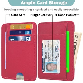 HOTCOOL Slim Wallet for Men, Minimalist Front Pocket Simple Leather Credit Card Holder RFID Blocking for Men & Women, Thin Organizer Gifts, Litchi - Hot Pink, Litchi Hot Pink, Small Wallet