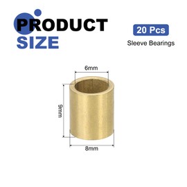 sourcing map 20Pcs Sleeve Bearings, 6mm Bore x 8mm OD x 9mm Length, Self-Lubricating Sintered Bronze Bushings