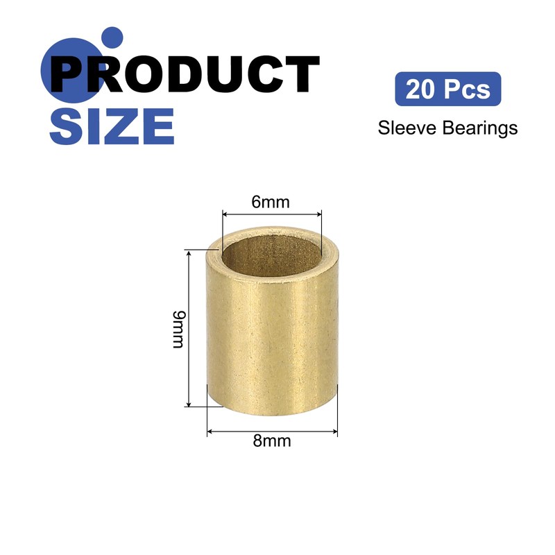 sourcing map 20Pcs Sleeve Bearings, 6mm Bore x 8mm OD