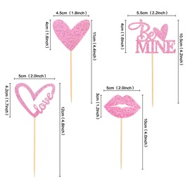 Cyodoos 24Pcs Pink Love Heart Cupcake Topper Sexy Lip Be Mine Cupcake Picks for Valentine's Day Decoration Wedding Party Decoration