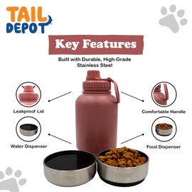 Tail Depot Snack Tank Dog Water Bottle Portable, Pet Water Bottles for Puppy with Food Container, Leak Proof Pet Dispenser for Cats, Small Animals, Dog Gift Accessories Walking, Hiking (1 Liter)
