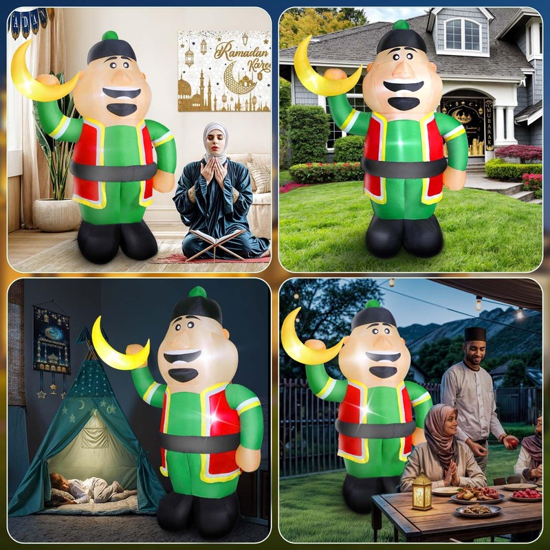 Ramadan Inflatable Decorations 7Ft, Eid Mubarak Moon Inflatable with 4
