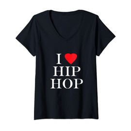 Womens I Love Hip Hop (Heart) Rap and Hip Hop Fan V-Neck T-Shirt