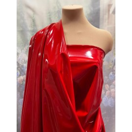 4 WAY STRETCH PU COATED RED  FABRIC... 58 " .. SOLD BTY, COSTUME, CLUB. COSPLAY