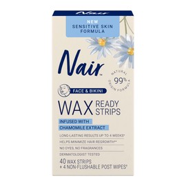 Nair Nair Sensitive Hair Remover Wax Ready Strips, Face and Bikini Hair Removal Wax Strips, 40 Count