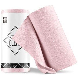 Fantasticlean Microfibre Cleaning Cloth Roll with 40 Pieces, Tear-Off Cleaning Cloths, Reusable Lint-Free Cloths, Tea Towels, 30 x 30 cm, Pink